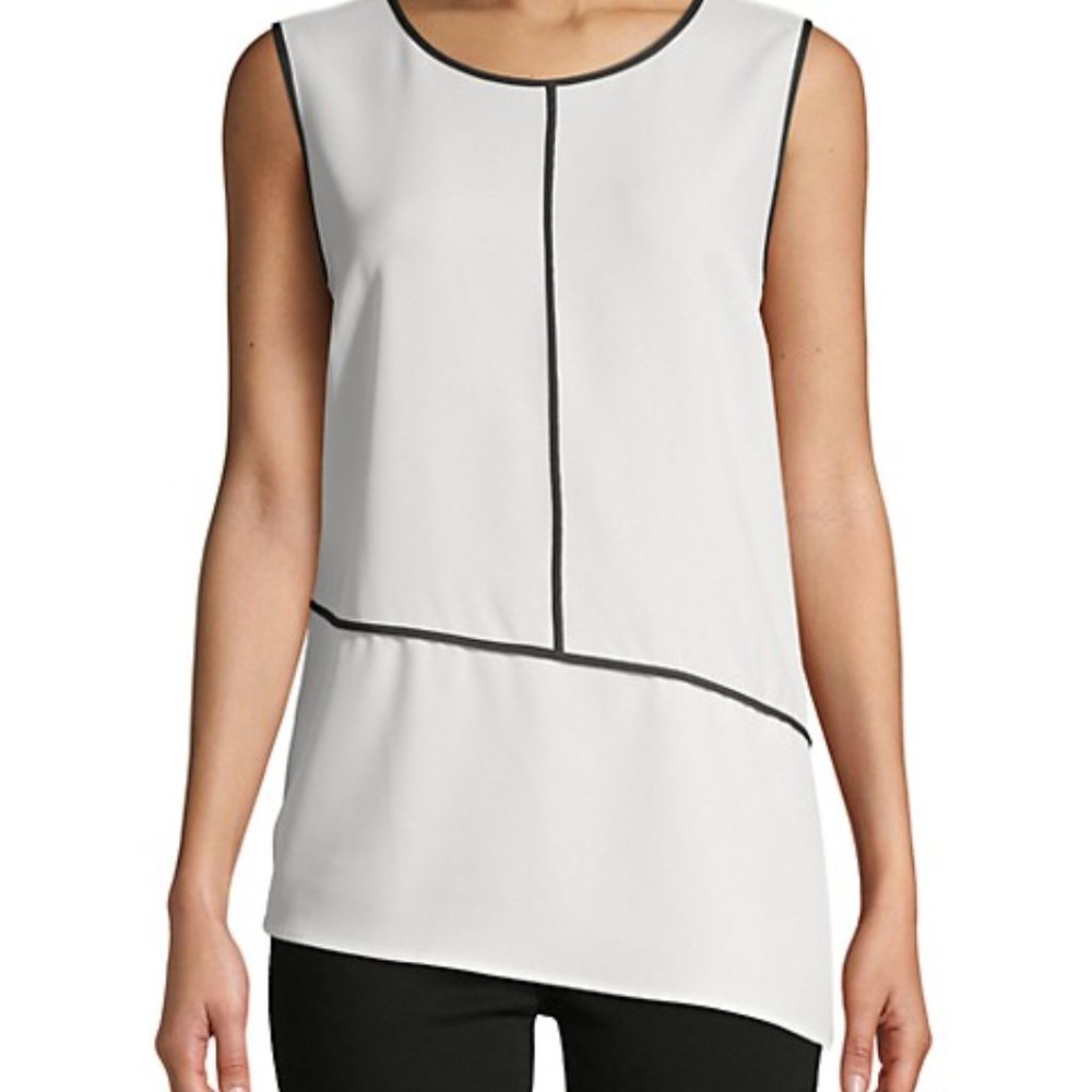 Calvin Klein White Asymmetrical Hem Piped Top Sz S